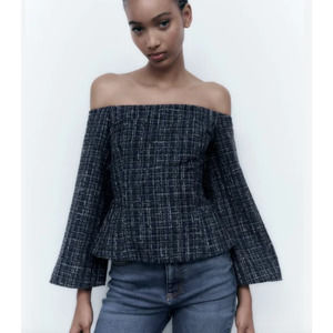 Zara Tweed Off The Shoulder Top NWT XL